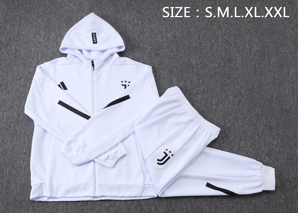 Juventus 25/26 White Black Hooded Jacket Long Pants Tracksuit Set Foto 2