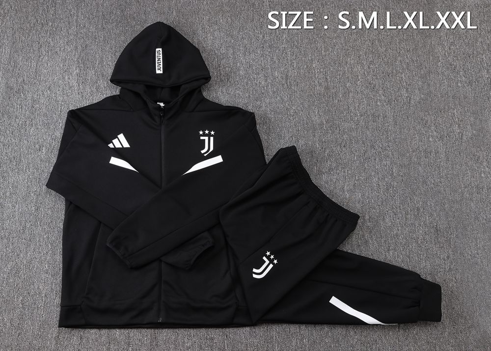 Juventus 25/26 Black White Hooded Jacket Long Pants Tracksuit Set Foto 2