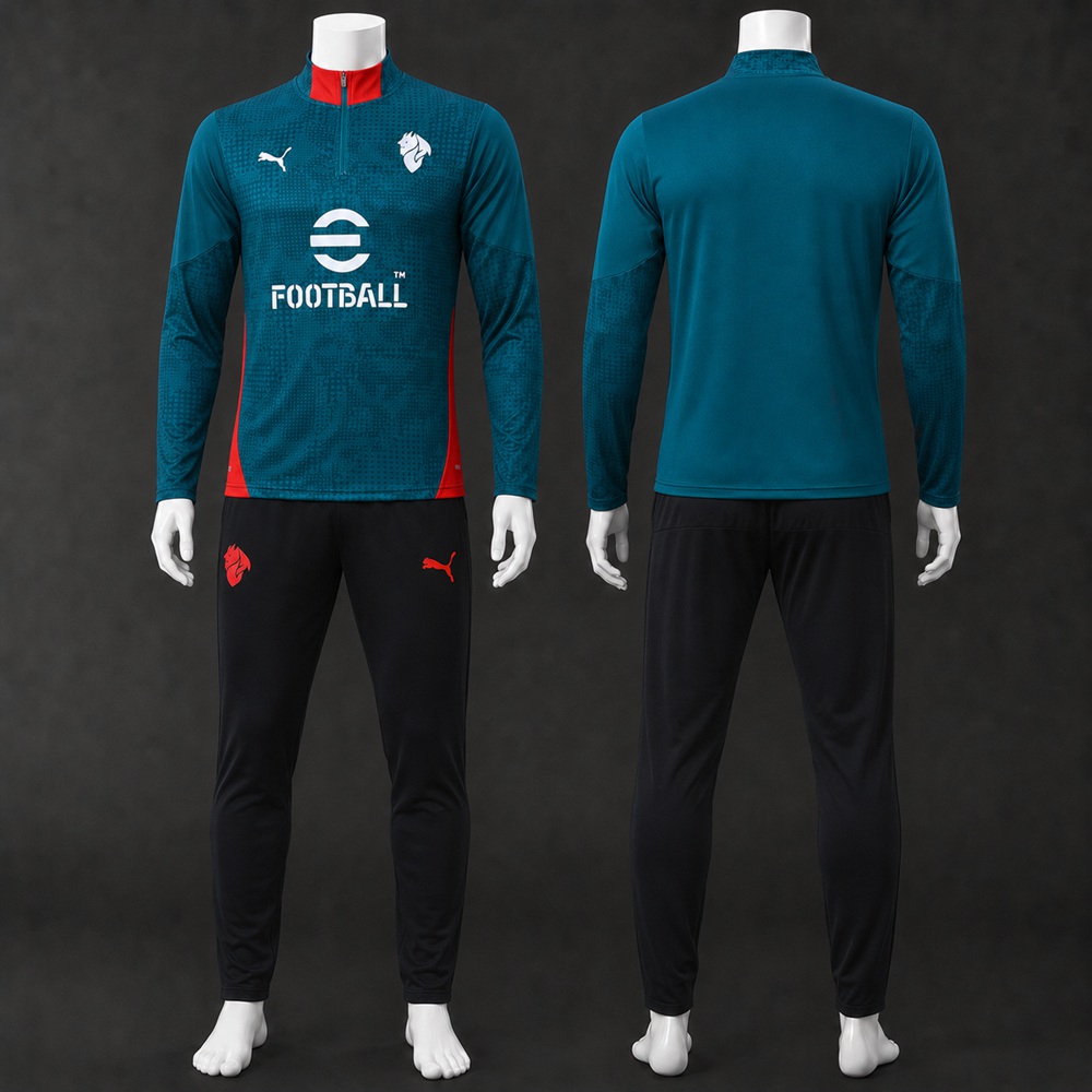 AC Milan 25/26 Teal Red Half Zip Tracksuit