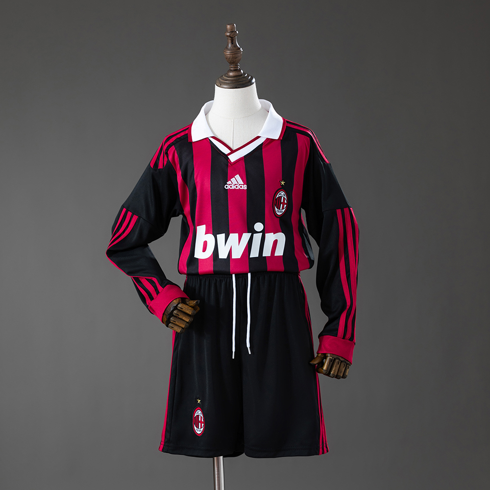 AC Milan 09/10 Home Retro Long Sleeve Kids Kit Jersey