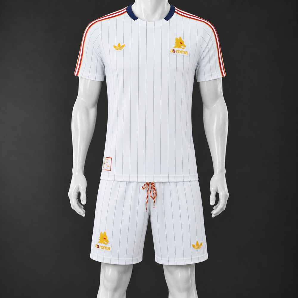 Roma 26/27 White Yellow Short-Sleeve Shorts Set