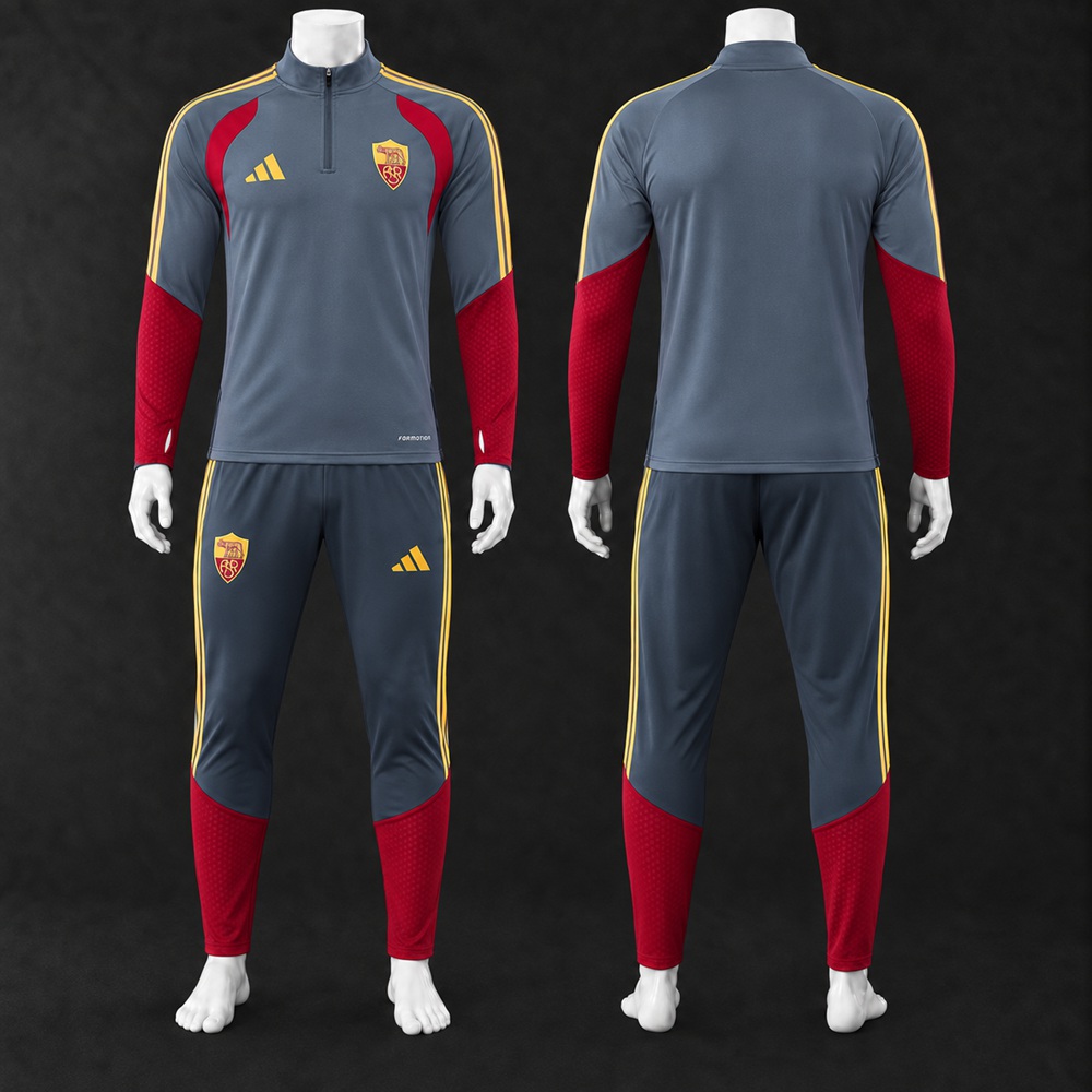 Roma 26/27 Grey Red Yellow Long Sleeved Training Kit