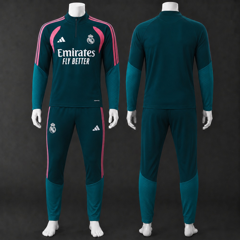 Real Madrid 26/27 Teal Green Half Zip Tracksuit