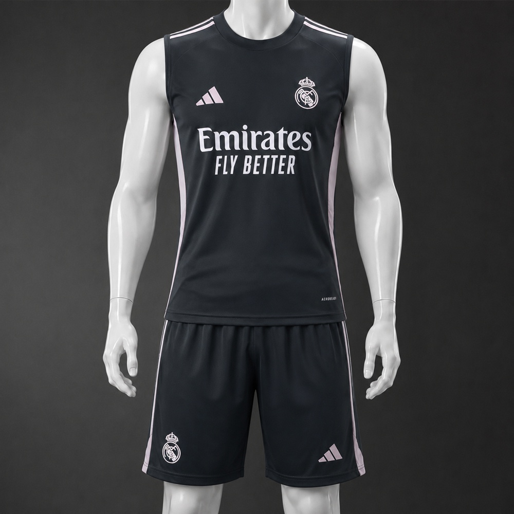 Real Madrid 25/26 Dark Gray Light Pink Training Vest kit