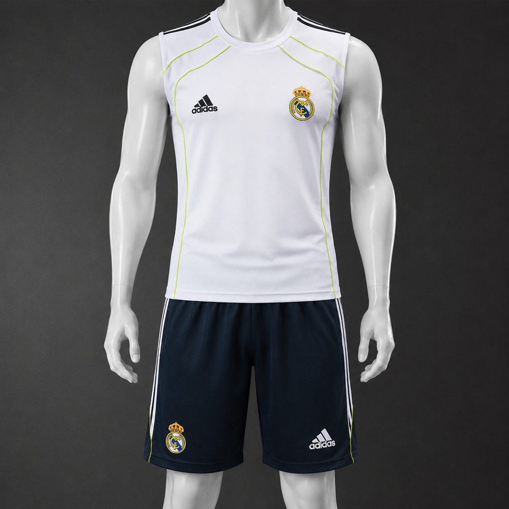 Real Madrid 25/26 White Dark Navy Lime Training Vest kit