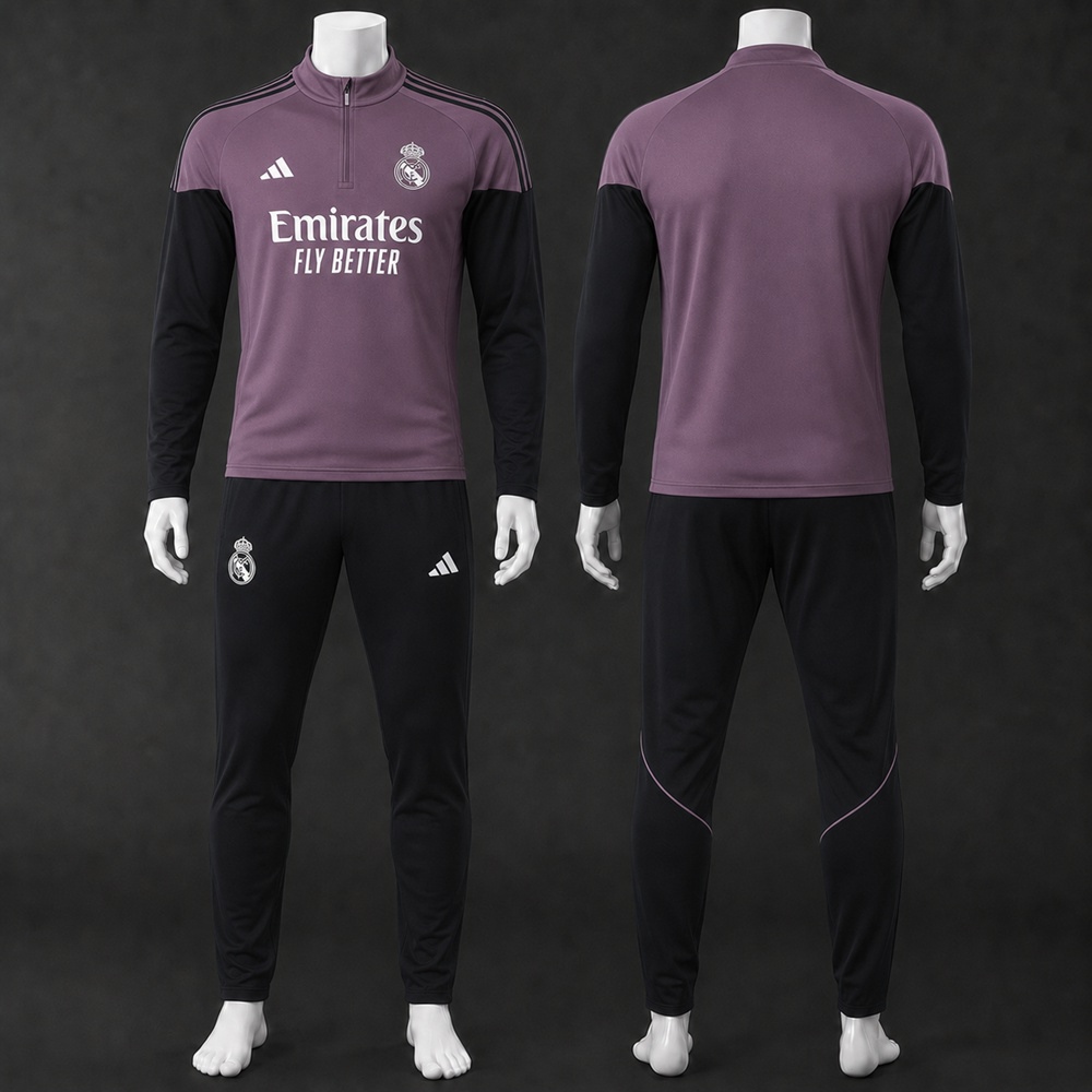 Real Madrid 25/26 Purple Black Half Zip Tracksuit