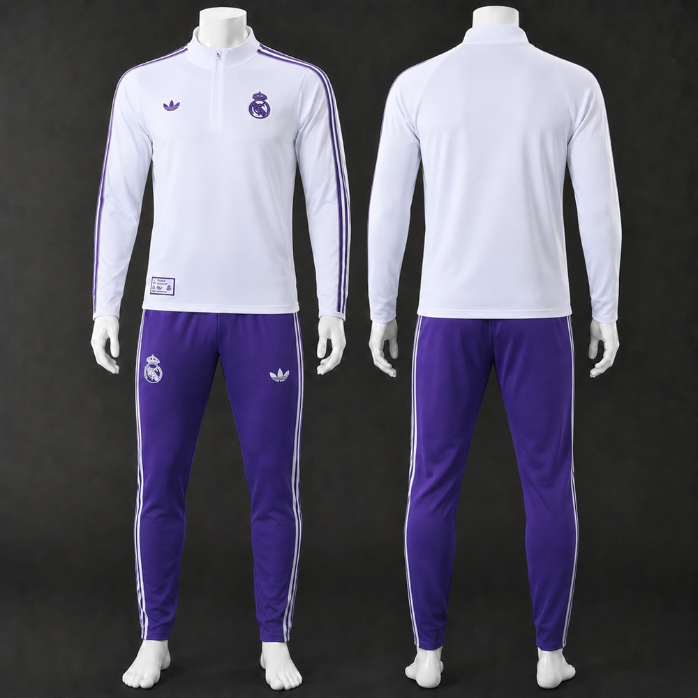 Real Madrid 25/26 White Purple Half Zip Tracksuit