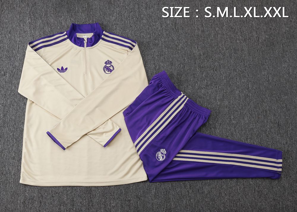 Real Madrid 25/26 Cream Purple Half Zip Tracksuit Foto 2