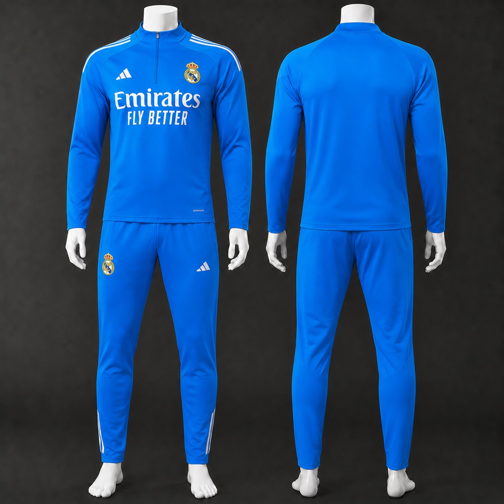 Real Madrid 25/26 Blue White Half Zip Tracksuit