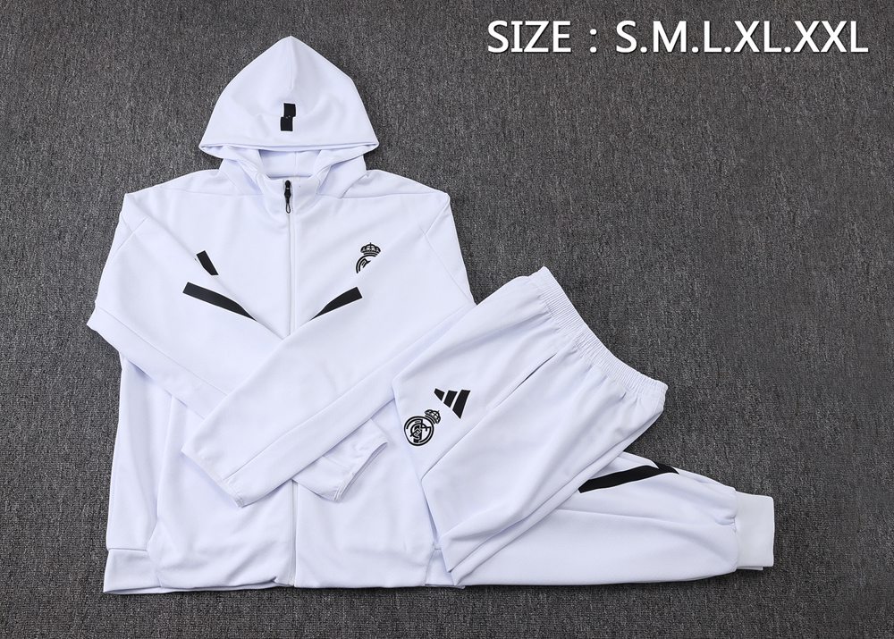 Real Madrid 25/26 White Black Hooded Jacket Long Pants Tracksuit Set Foto 2