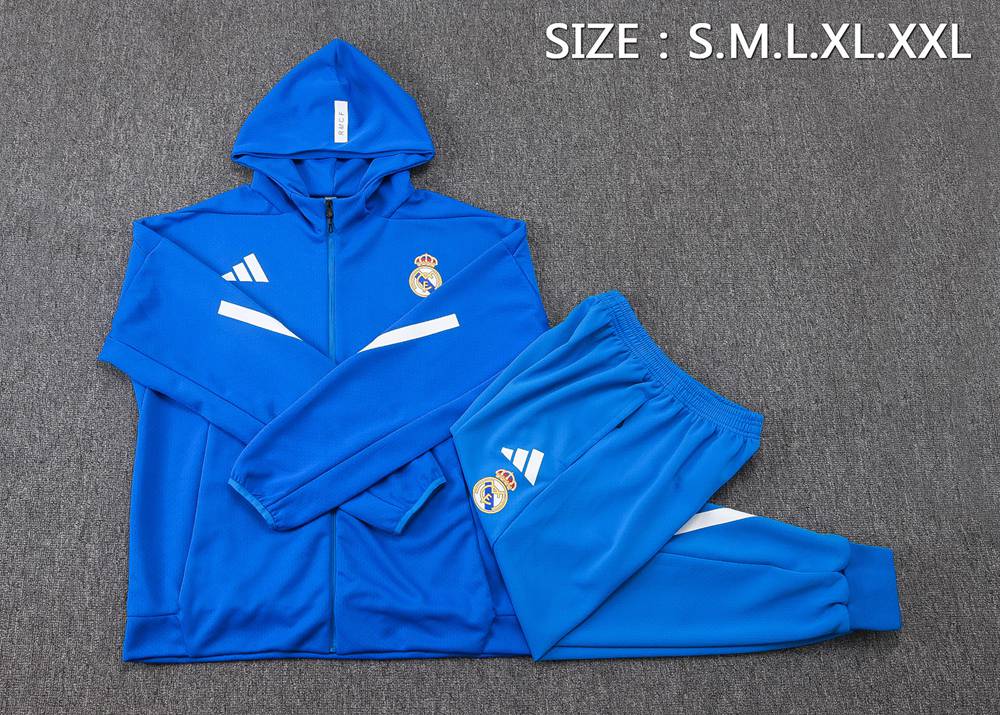 Real Madrid 25/26 Bright Blue White Hooded Jacket Long Pants Tracksuit Set Foto 2