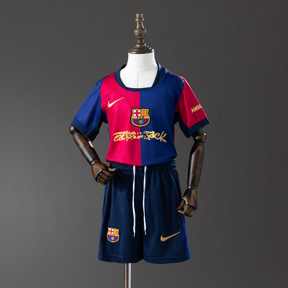 Barcelona 24/25 Home Full kids kit TRAVIS SCOTT Jersey
