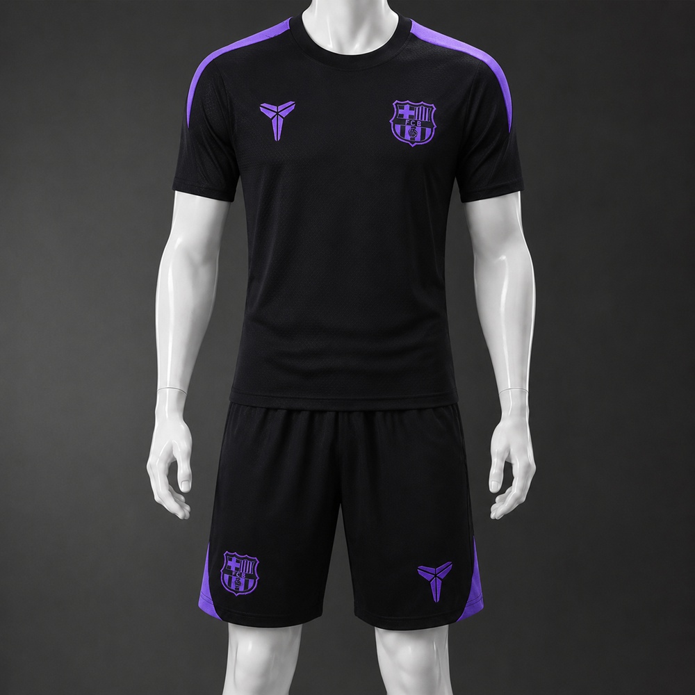 Barcelona 25/26 Black Purple Short Sleeve Short Set1
