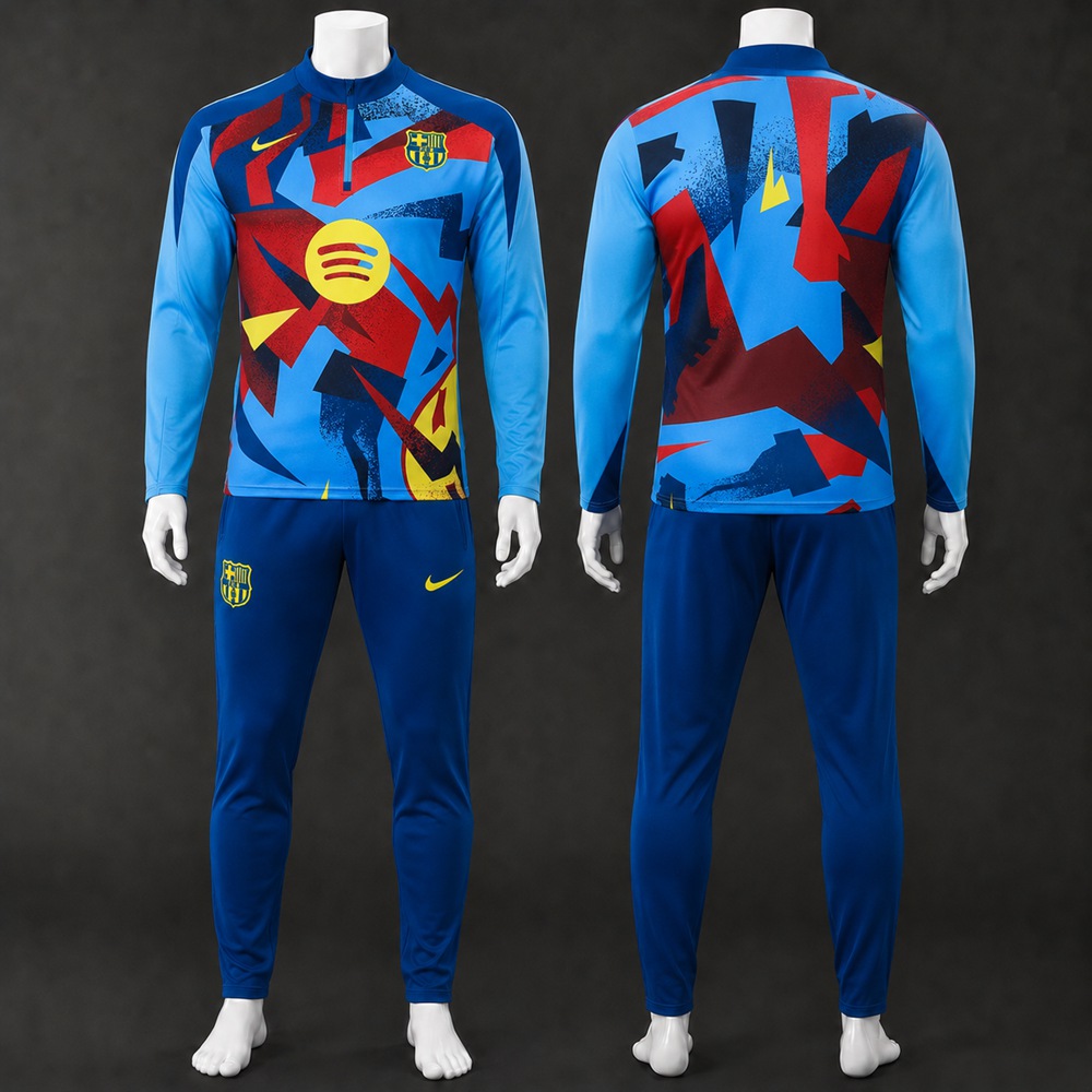 Barcelona 25/26 Multi Printed Blue Half Zip Tracksuit