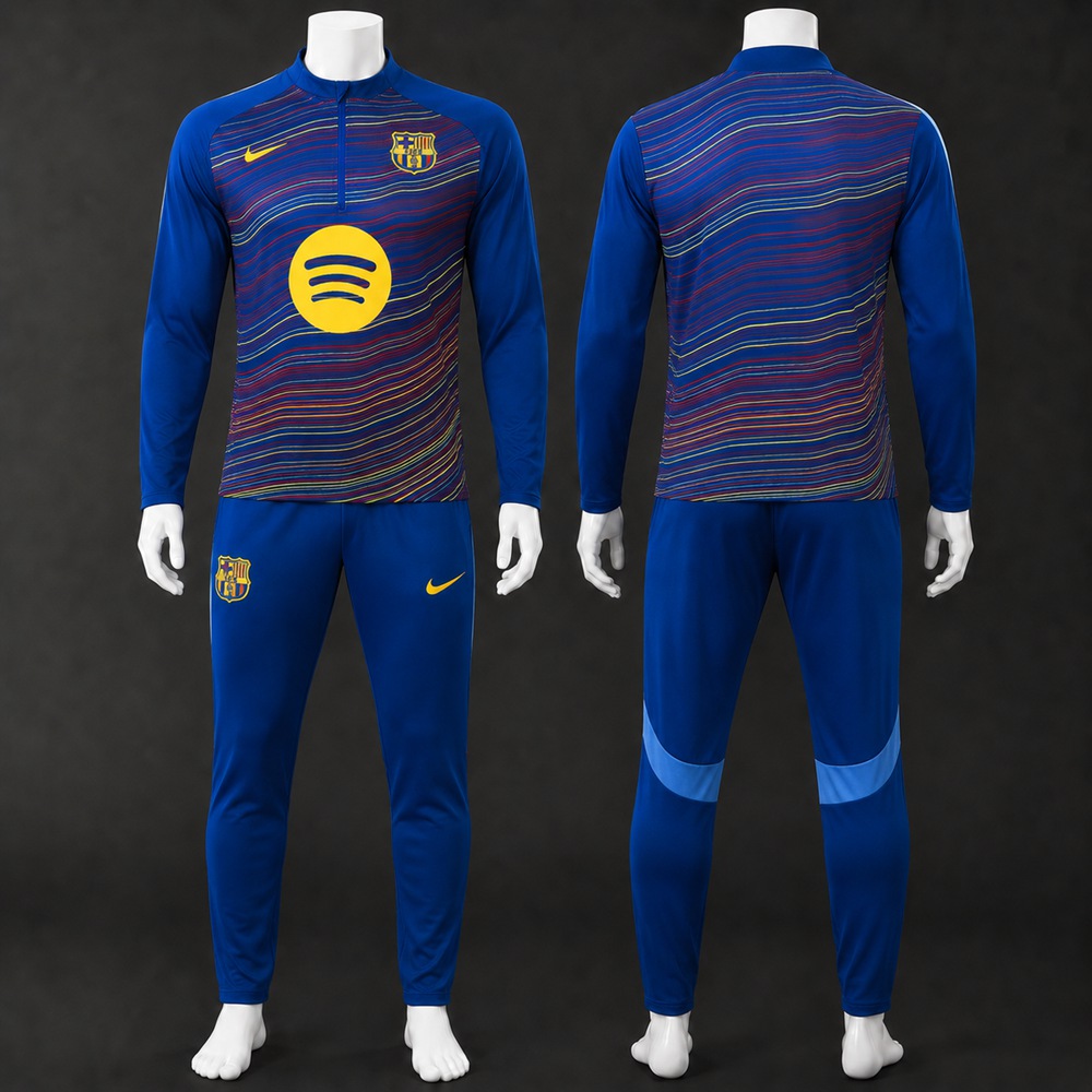 Barcelona 25/26 Multi Stripe Printed Blue Half Zip Tracksuit