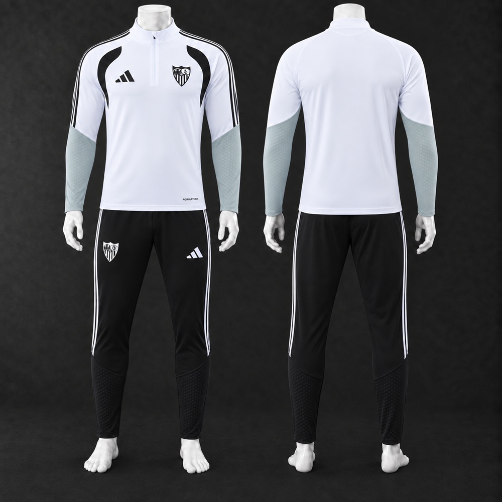 Sevilla 26/27 White Black Grey Long Sleeved Training Kit