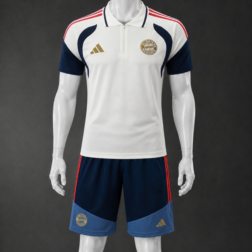 Bayern Munich 26/27 White Navy Polo Short Sleeve Short Set