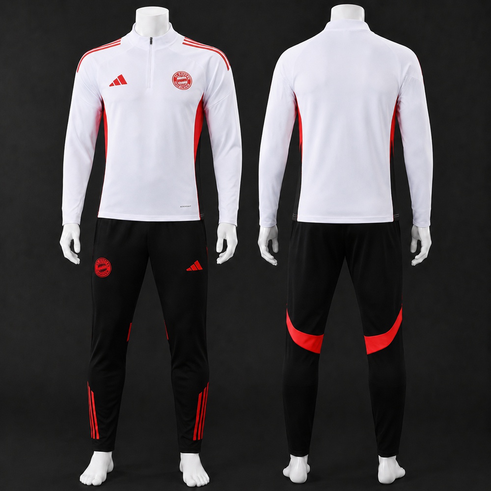 Bayern Munich 25/26 White Black Red Half Zip Tracksuit