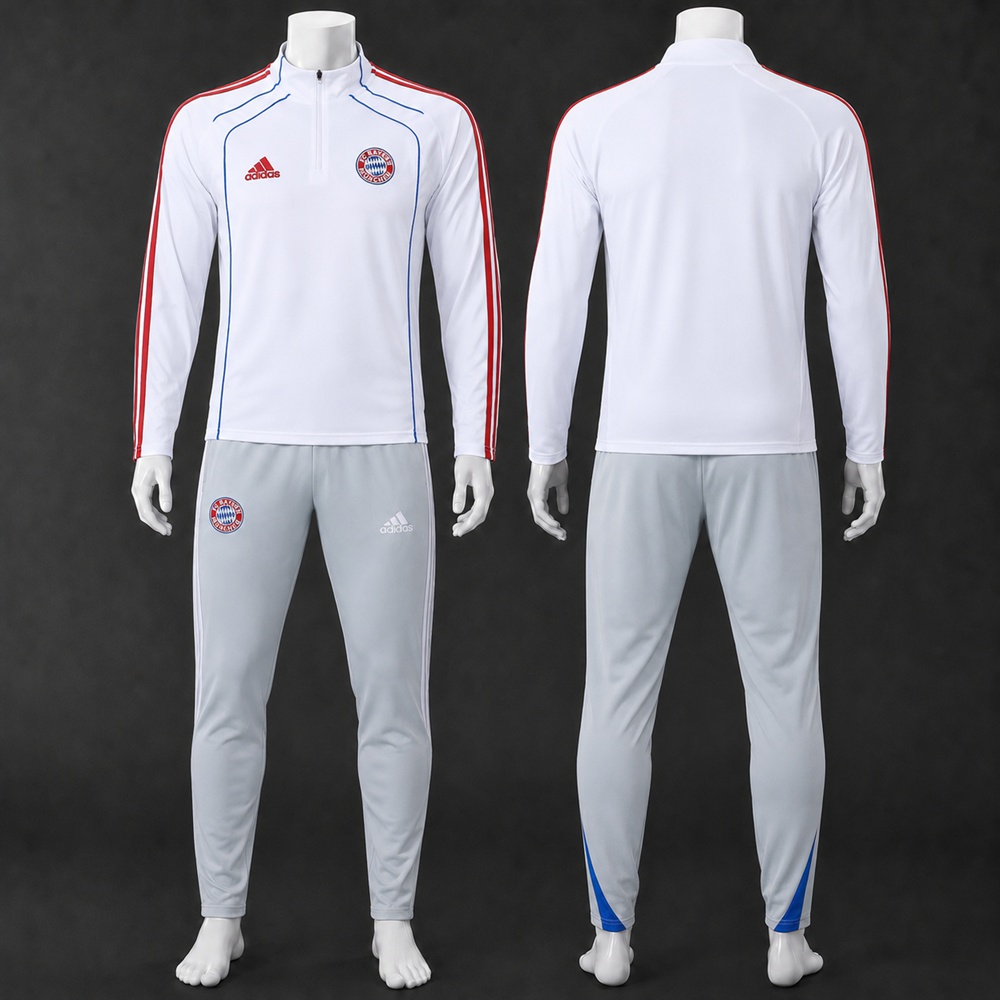 Bayern Munich 25/26 White Red Blue Half Zip Tracksuit