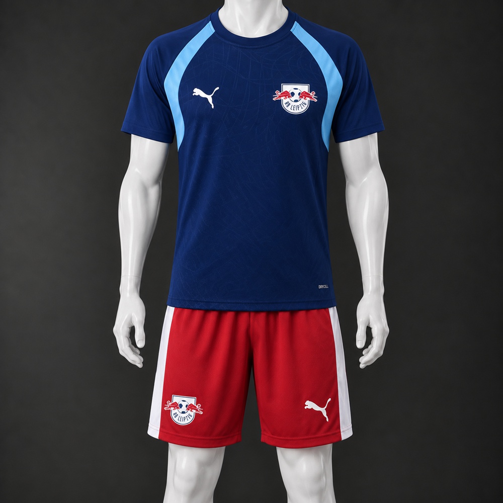 RB Leipzig 26/27 Navy Blue Light Blue Red Short-Sleeve Shorts Set