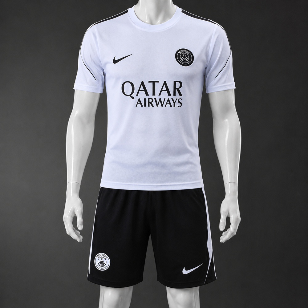 PSG 26/27 White Black Short Sleeve Short Set1