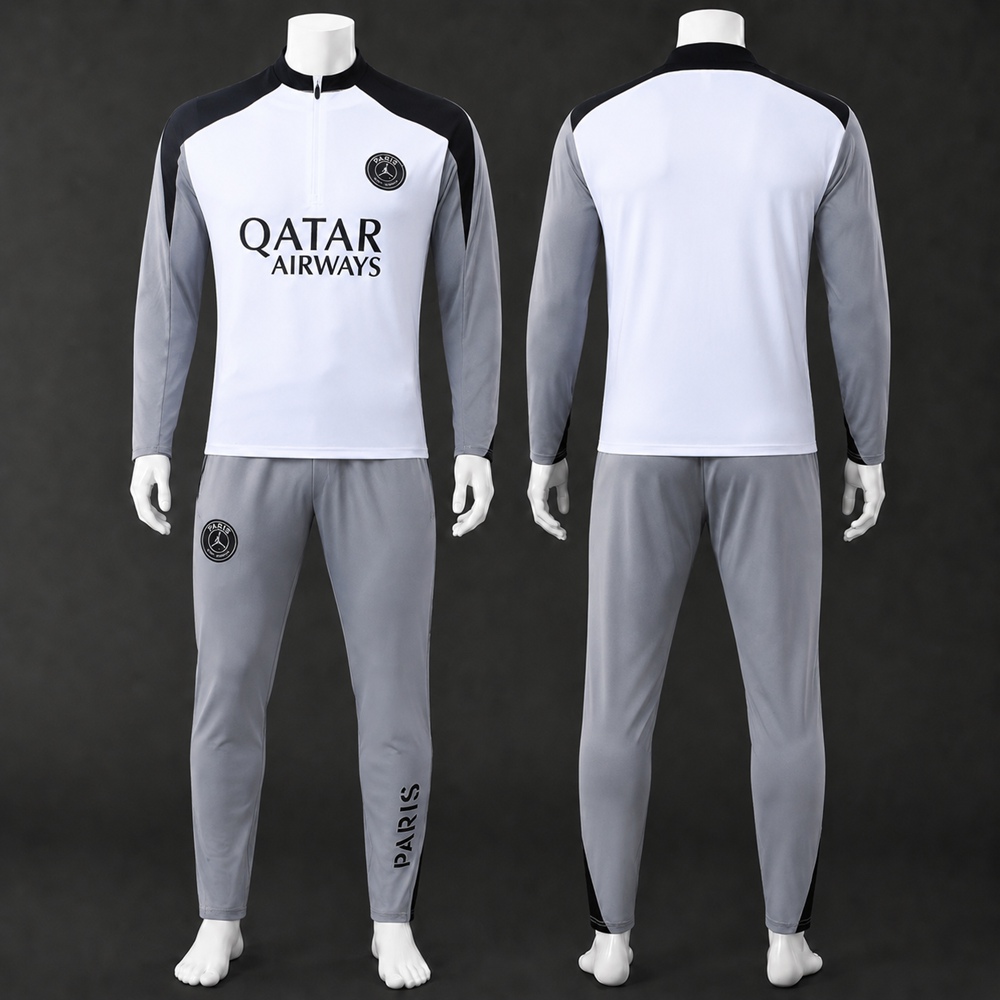 PSG 26/27 White Grey Half Zip Tracksuit