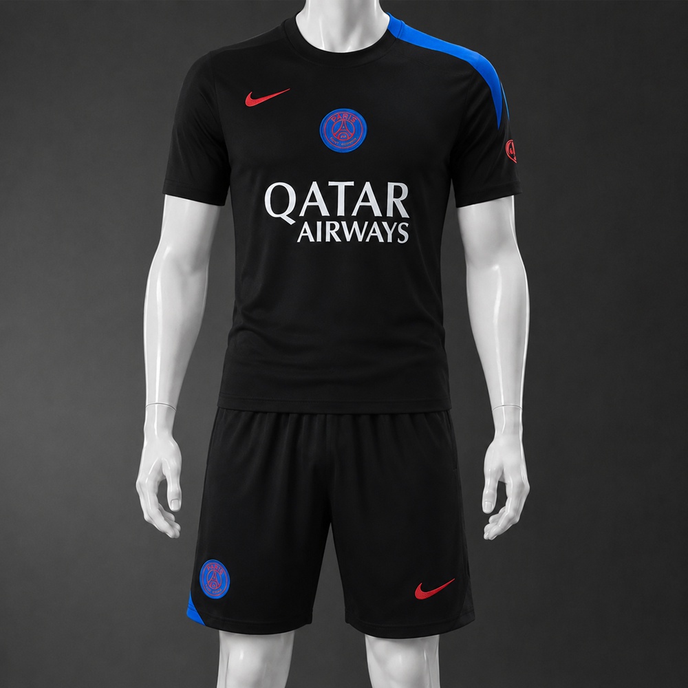 PSG 25/26 Black Blue Short Sleeve Short Set