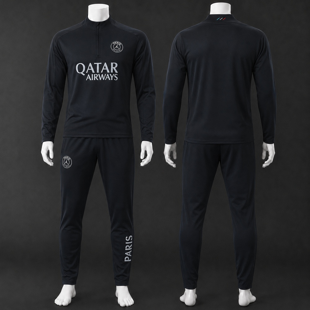 PSG 25/26 Black Half Zip Tracksuit