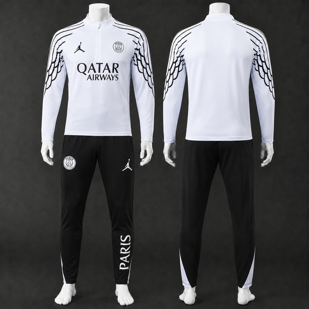 PSG 25/26 White Black Half Zip Tracksuit