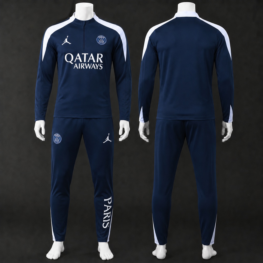 PSG 25/26 Navy White Jordan Half Zip Tracksuit