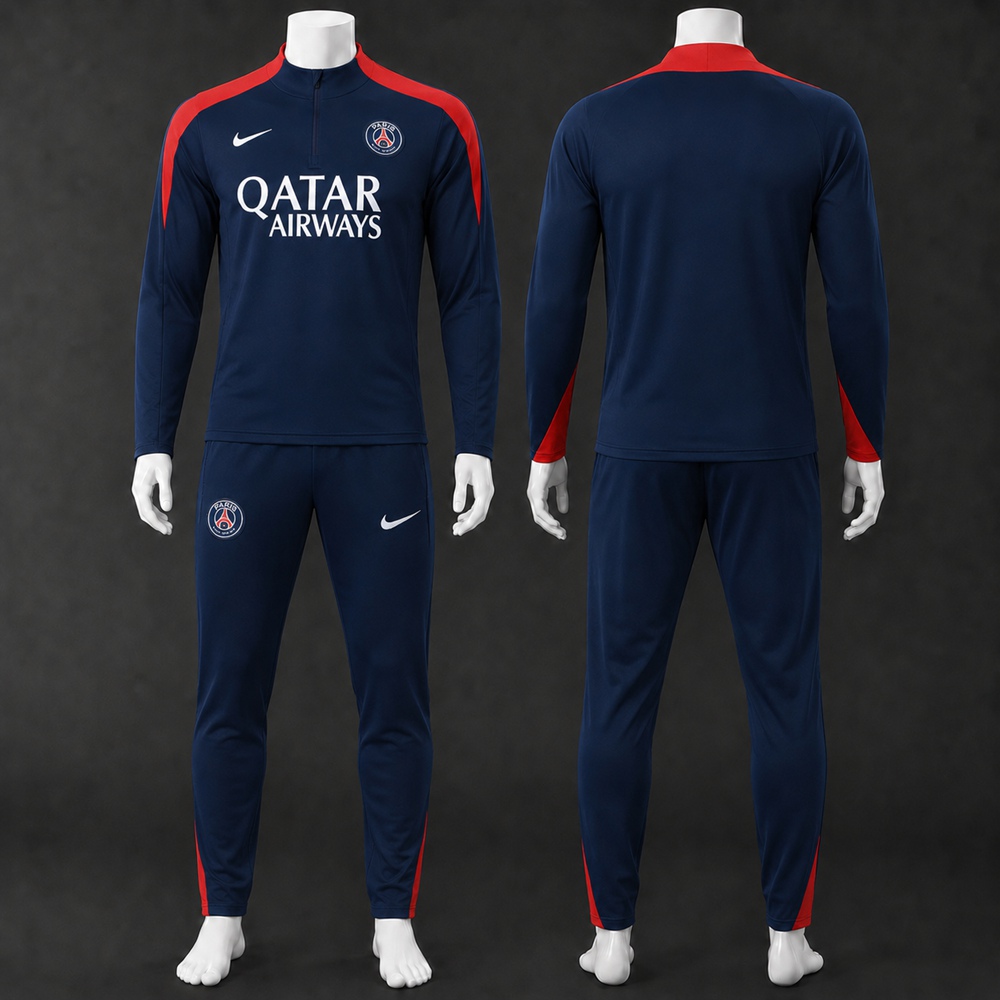 PSG 25/26 Navy Red Half Zip Tracksuit