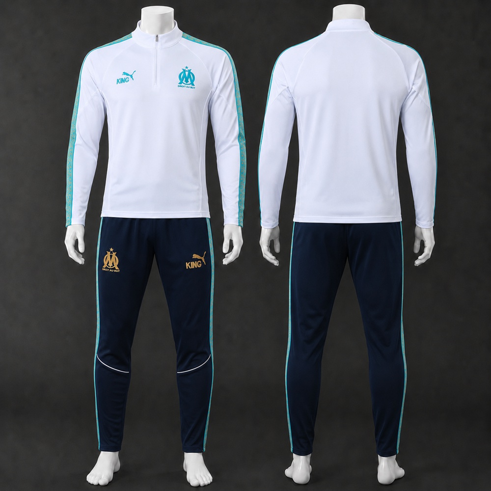 Olympique de Marseille 25/26 White Turquoise Half Zip Tracksuit