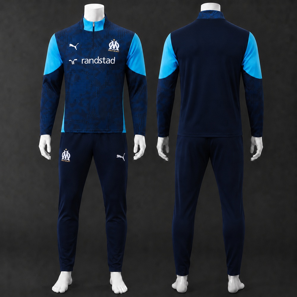 Olympique de Marseille 25/26 Navy Light Blue Printed Half Zip Tracksuit