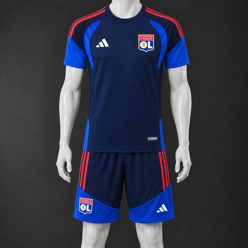 Olympique Lyonnais 26/27 navy blue royal blue red short-sleeve shorts set