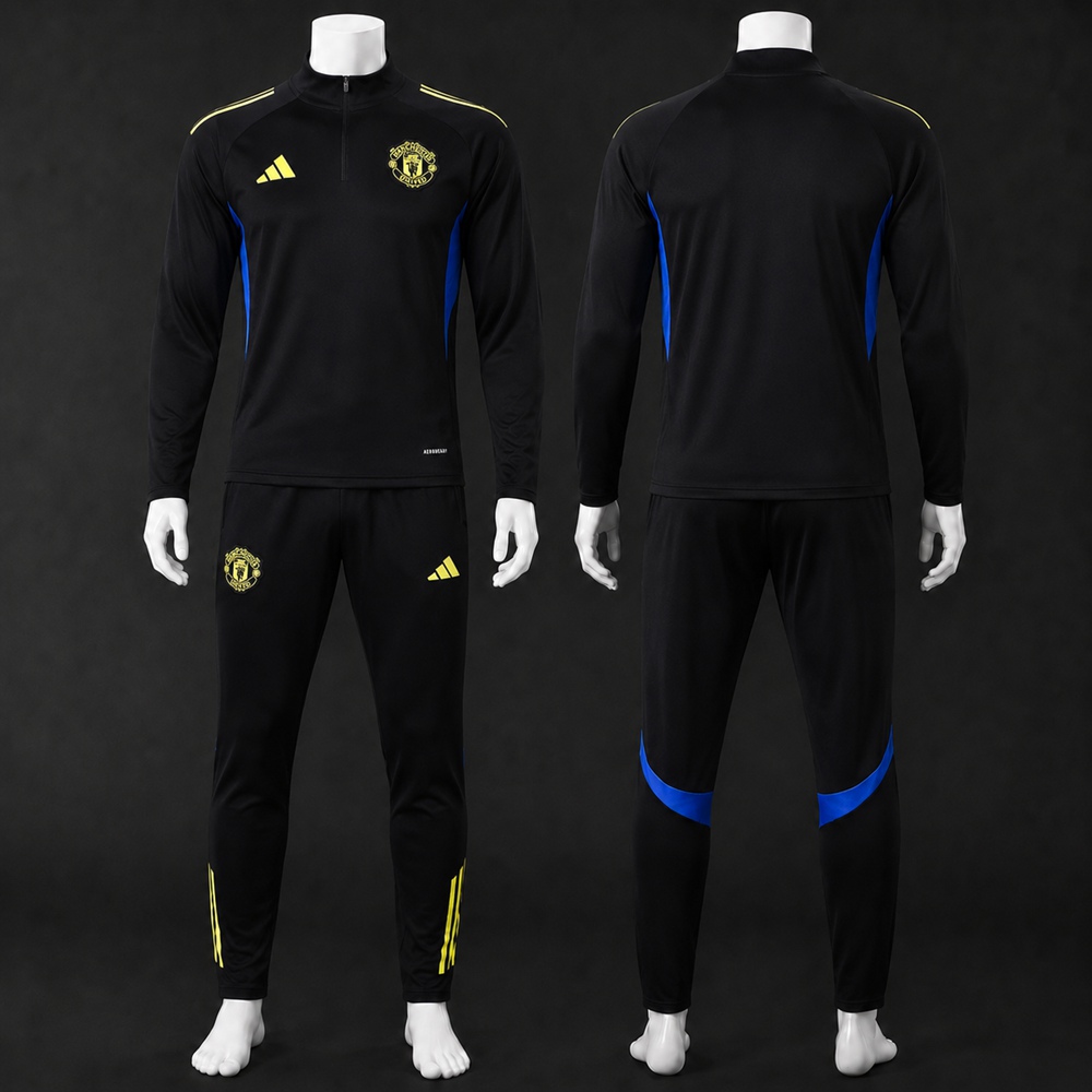 Manchester United 25/26 Black Blue Yellow Half Zip Tracksuit