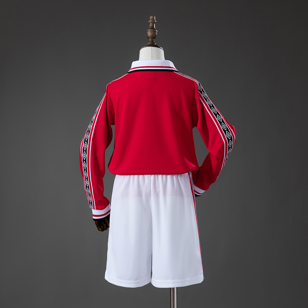 Manchester United 98/99 Home Retro Long Sleeve Kids Kit Jersey Foto 2