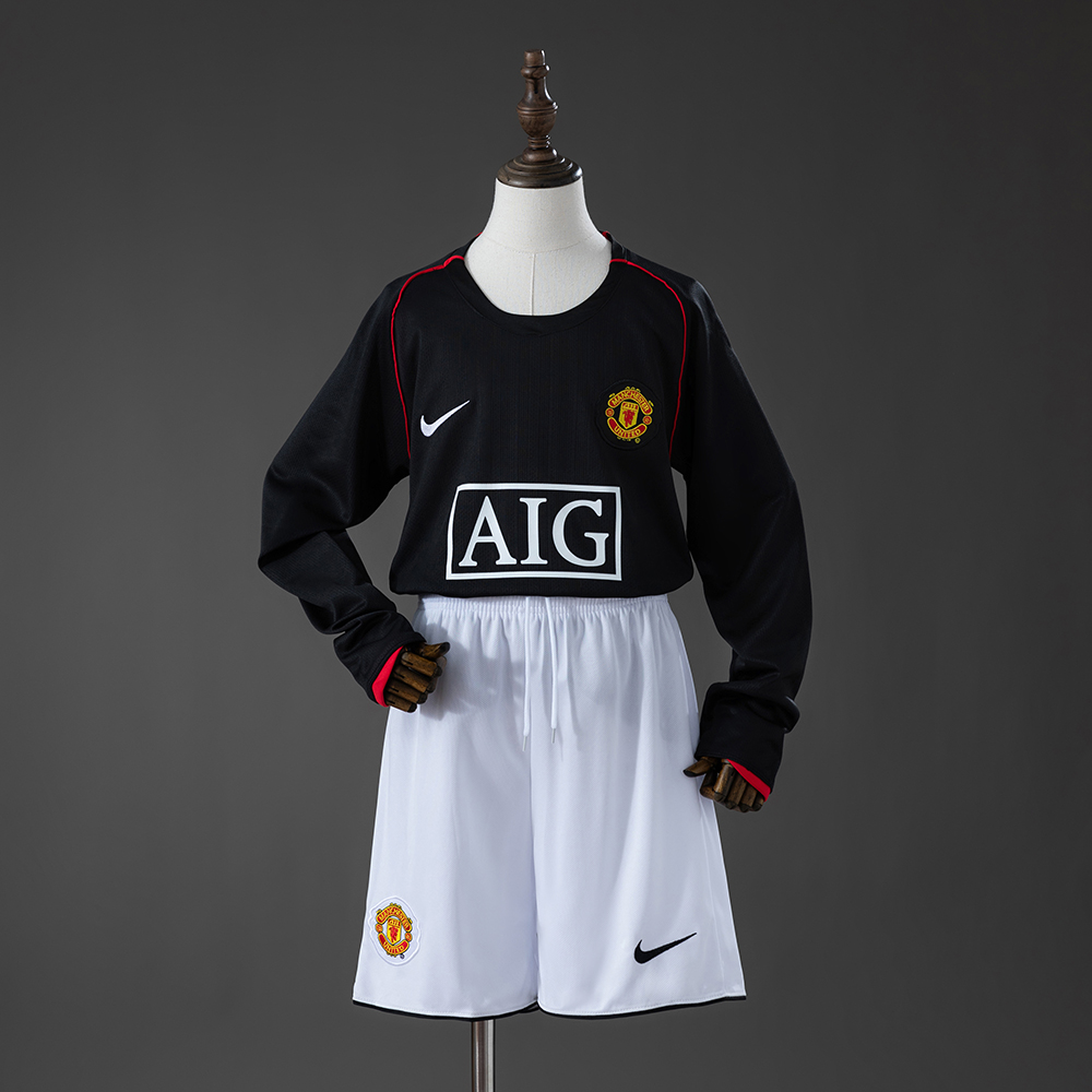 Manchester United 07/08 Away Retro Long Sleeve Kids Kit Jersey