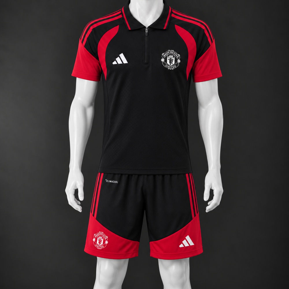 Manchester United 26/27 Black Red Polo Short Sleeve Short Set