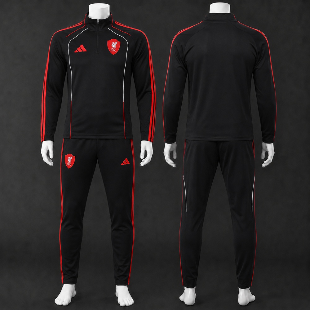 Liverpool 25/26 Black Red Half Zip Tracksuit