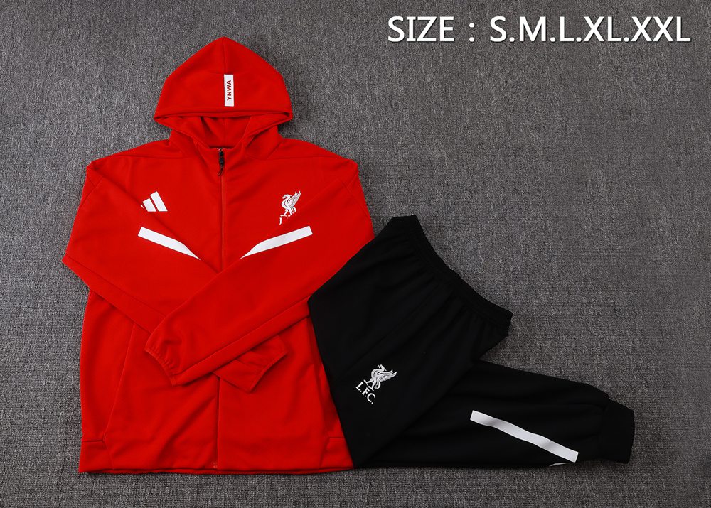 Liverpool 25/26 Red Black Hooded Jacket Long Pants Tracksuit Set Foto 2