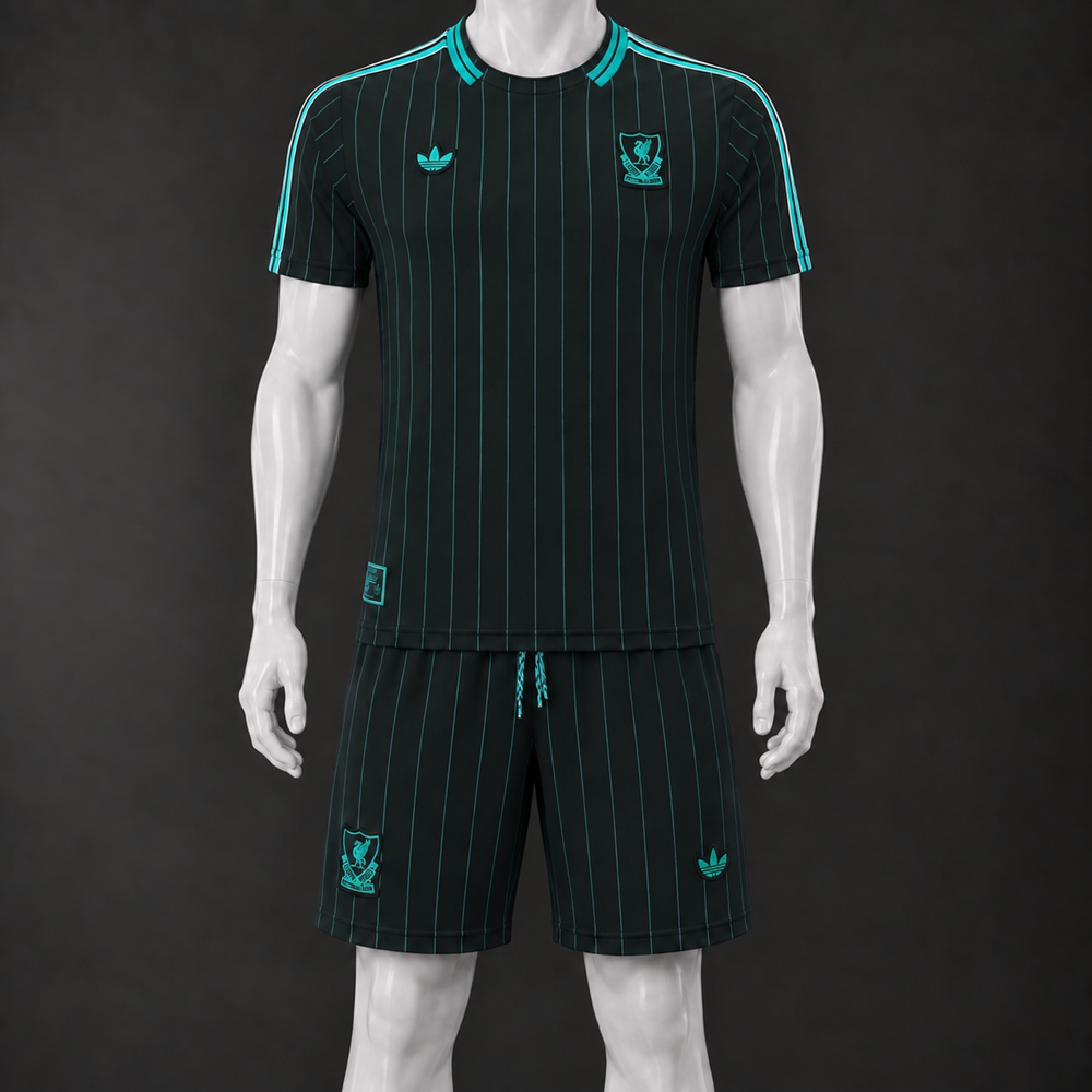 Liverpool 26/27 Black Turquoise Short-Sleeve Shorts Set