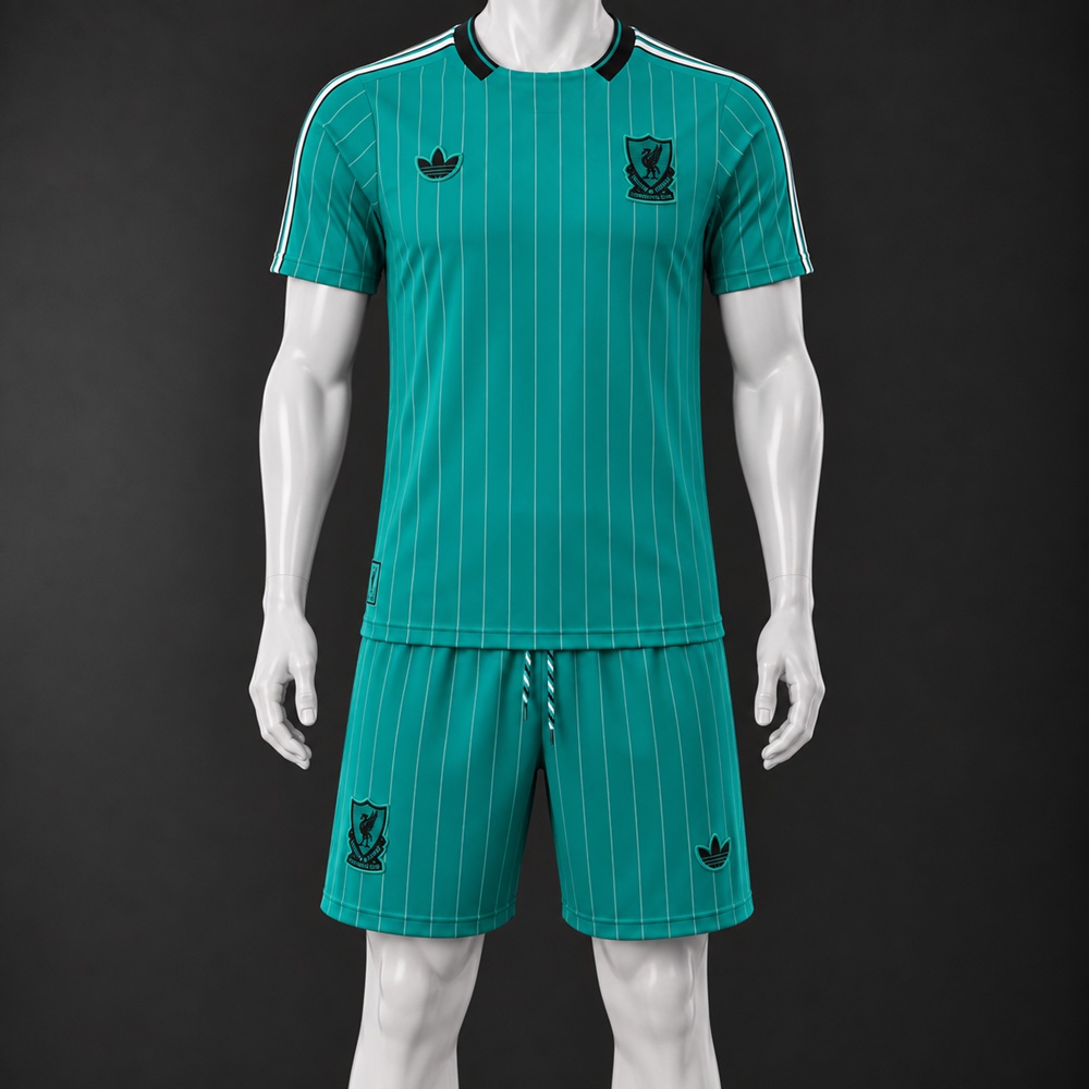Liverpool 26/27 Turquoise Black Short-Sleeve Shorts Set