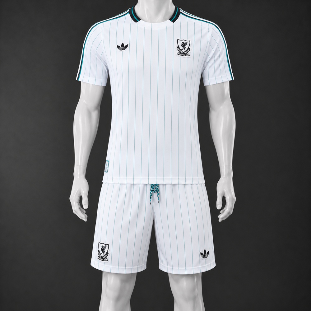 Liverpool 26/27 White Turquoise Short-Sleeve Shorts Set
