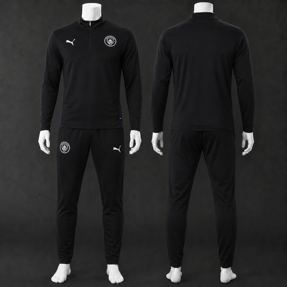 Manchester City 25/26 Solid Black Half Zip Tracksuit