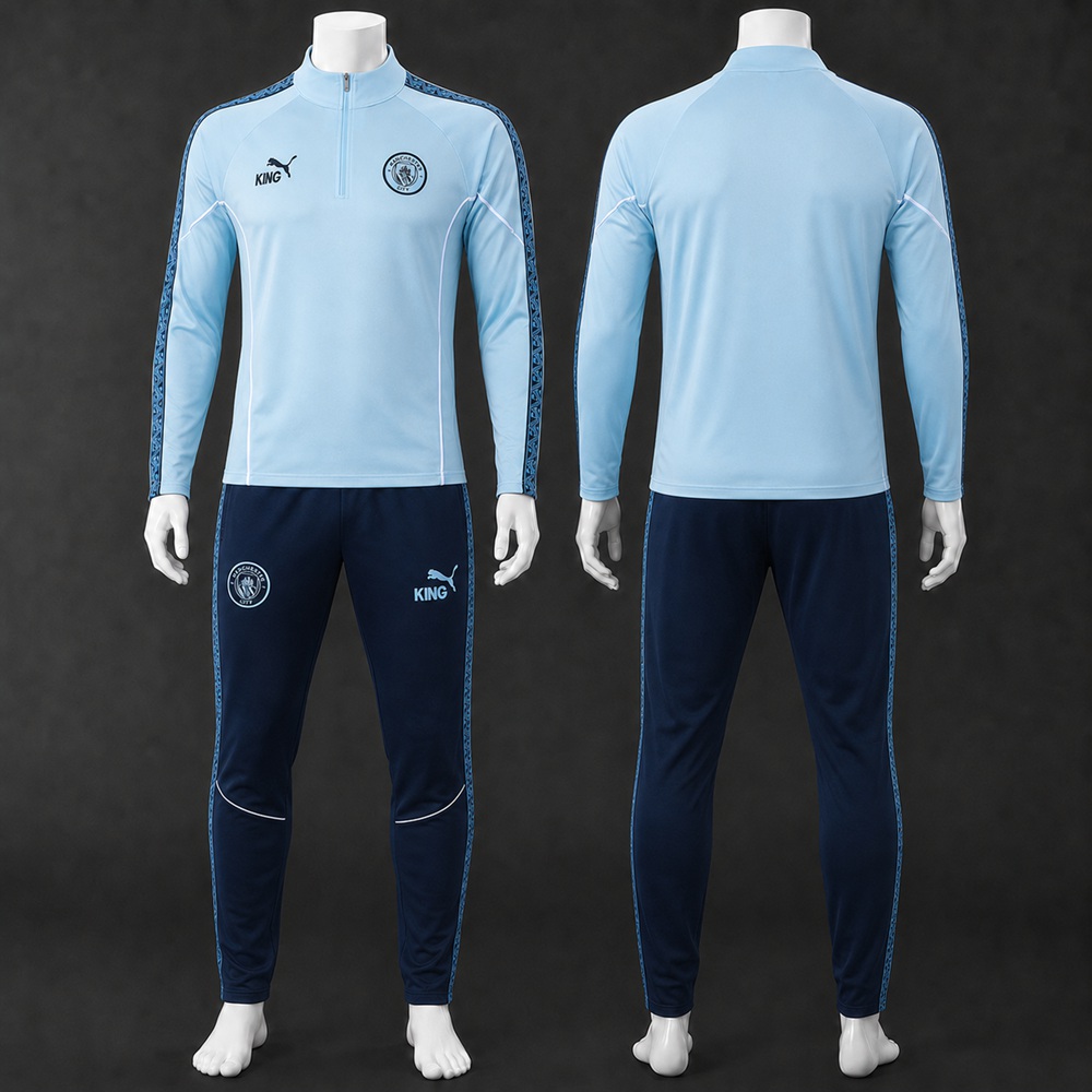 Manchester City 25/26 Light Blue Navy Half Zip Tracksuit