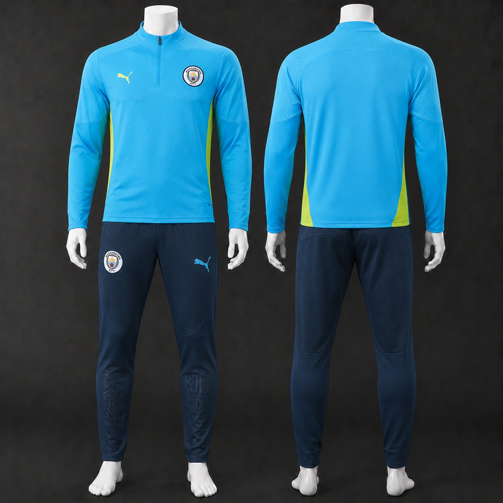 Manchester City 25/26 Sky Blue Navy Yellow Half Zip Tracksuit