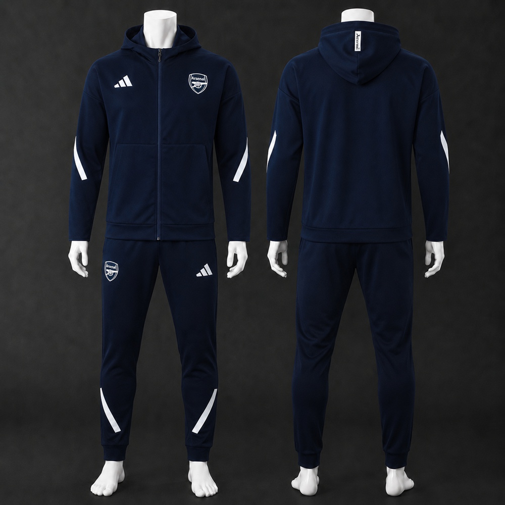 Arsenal 25/26 Navy White Hooded Jacket Long Pants Tracksuit Set