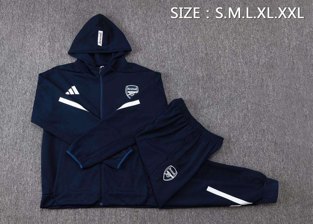 Arsenal 25/26 Navy White Hooded Jacket Long Pants Tracksuit Set Foto 2