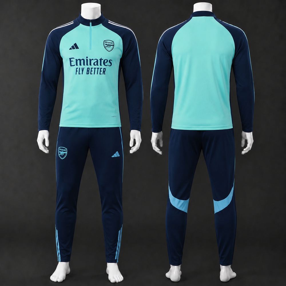 Arsenal 25/26 Navy Blue Cyan Half Zip Tracksuit
