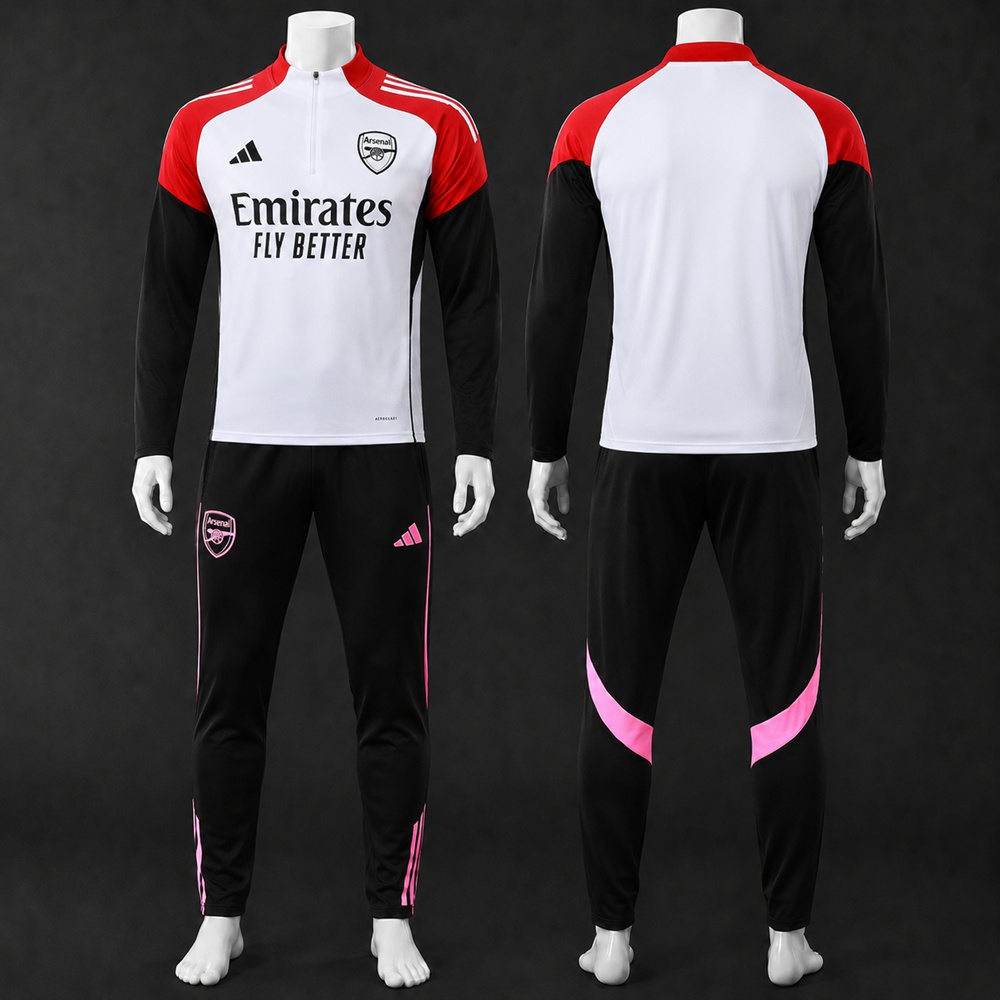 Arsenal 25/26 White Red Black Pink Half Zip Tracksuit